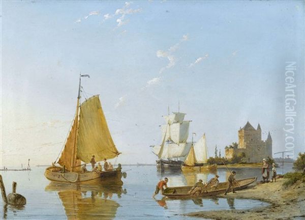 On Het Spaarne. Near Haarlem Oil Painting by Pieter Cornelis Dommershuijzen