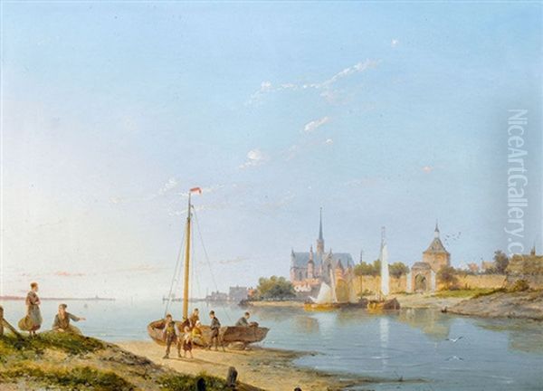 Uferpartie Bei Goes In Zeeland Oil Painting by Pieter Cornelis Dommershuijzen