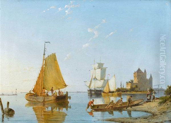 On Het Spaarne. Near Haarlem Oil Painting by Pieter Cornelis Dommershuijzen