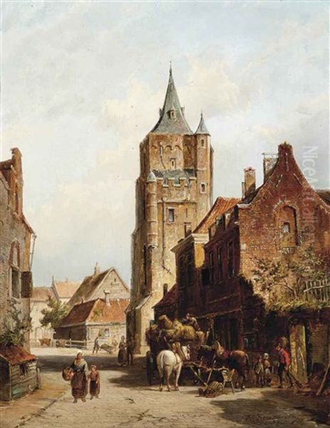 The Hay Cart In Amersfoort, Utrecht, Holland Oil Painting by Pieter Cornelis Dommershuijzen