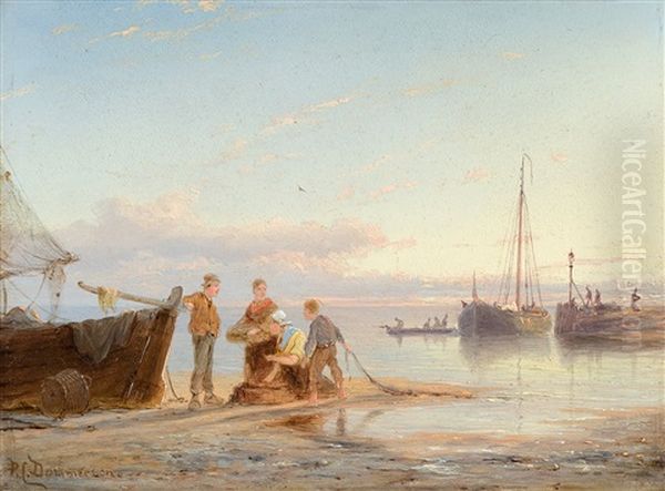 Kustenszenerie Oil Painting by Pieter Cornelis Dommershuijzen