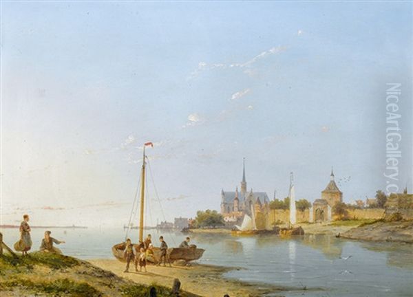 Uferpartie Bei Goes In Zeeland Oil Painting by Pieter Cornelis Dommershuijzen