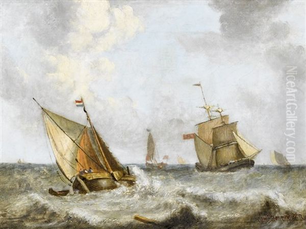 Segelschiffe Auf Rauer See Oil Painting by Pieter Cornelis Dommershuijzen