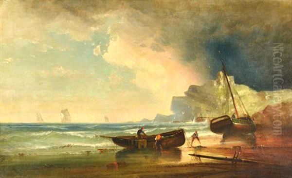 Fisherman On The Coast Oil Painting by Pieter Cornelis Dommershuijzen