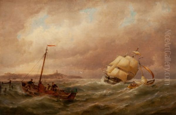 Shipping In The Harbor Oil Painting by Pieter Cornelis Dommershuijzen