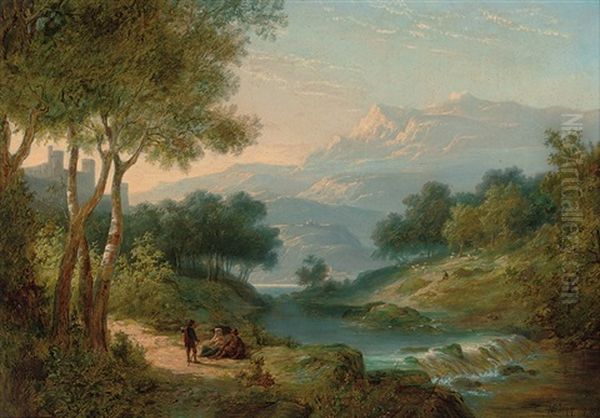 Travelers By A River Oil Painting by Pieter Cornelis Dommershuijzen