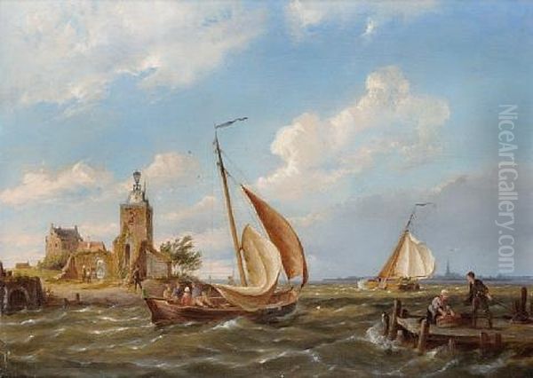 On The Isle Of Tholen, Holland (+ Kampen, On The Zuiderzee, Holland; Pair) Oil Painting by Pieter Cornelis Dommershuijzen