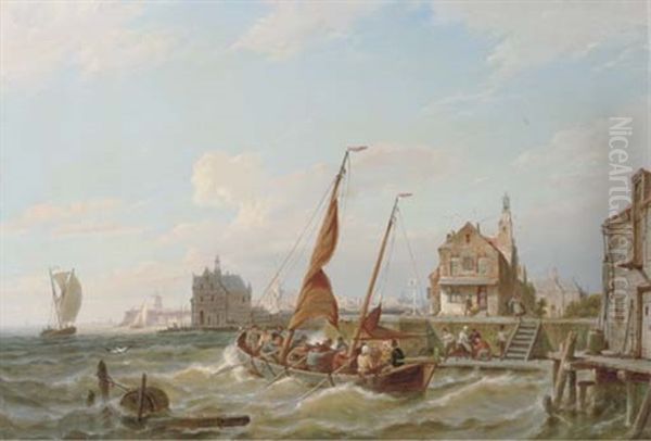 Amsterdam Seen From The Ij Oil Painting by Pieter Cornelis Dommershuijzen