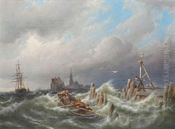 Ter Neuze On The Scheldt Oil Painting by Pieter Cornelis Dommershuijzen