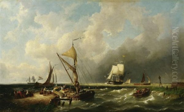 Fischerboote Auf Dem Ijsselmeer Oil Painting by Pieter Cornelis Dommershuijzen