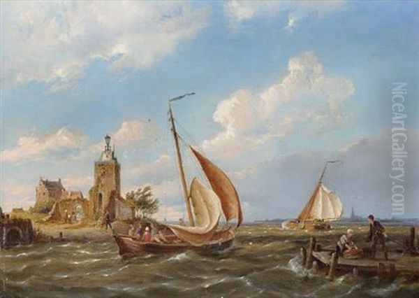 On The Isle Of Tholen, Holland (+ Kampen, On The Zuiderzee, Holland; Pair) Oil Painting by Pieter Cornelis Dommershuijzen