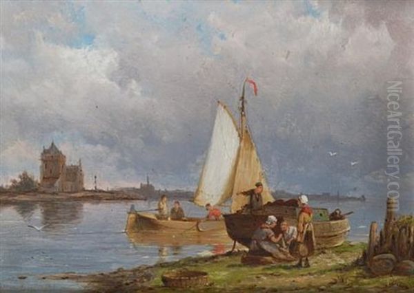 Monmikendam On The Zuiderzee, Holland Oil Painting by Pieter Cornelis Dommershuijzen