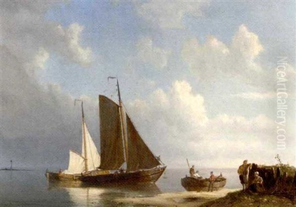 Going For Anchor In A Calm Oil Painting by Pieter Cornelis Dommershuijzen