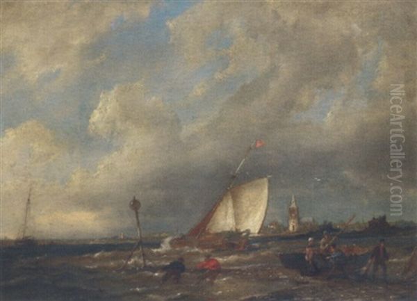 A Blustery Day On The Scheldt Oil Painting by Pieter Cornelis Dommershuijzen