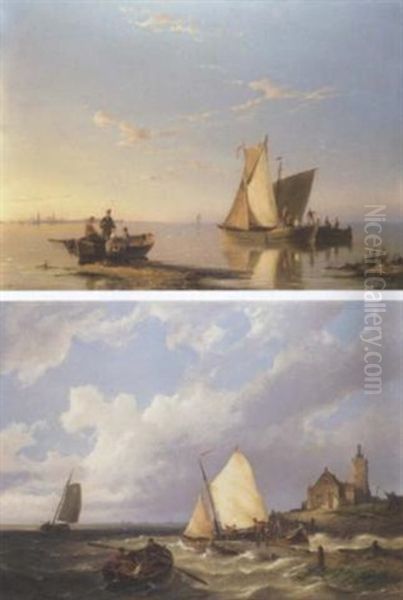 Dutch Fishing Boats On The Maas, Holland Oil Painting by Pieter Cornelis Dommershuijzen