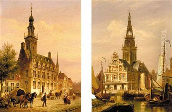 Hotel De Ville, Vere, Zeeland, Holland Oil Painting by Pieter Cornelis Dommershuijzen