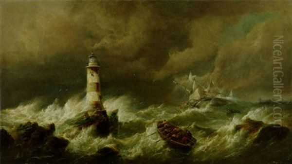 Shipping In Rough Seas Oil Painting by Pieter Cornelis Dommershuijzen