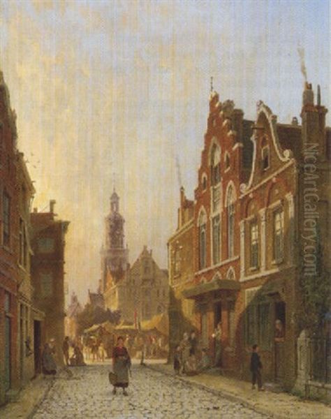 Strasenszene In Winschoten, Groningen Oil Painting by Pieter Cornelis Dommershuijzen