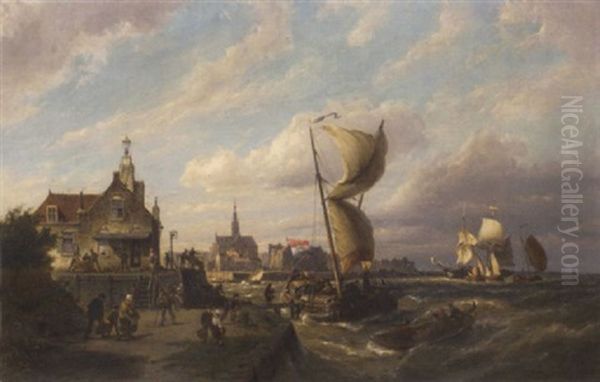 A Blustery Day, Flushing, Holland Oil Painting by Pieter Cornelis Dommershuijzen