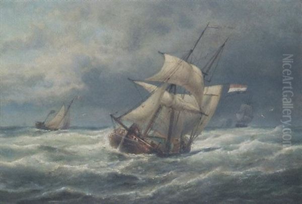 Voiliers En Mer Par Un Temps D'orage Oil Painting by Pieter Cornelis Dommershuijzen