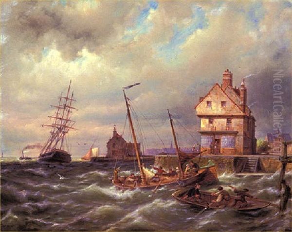 Shipping On The Zuider Zee Oil Painting by Pieter Cornelis Dommershuijzen