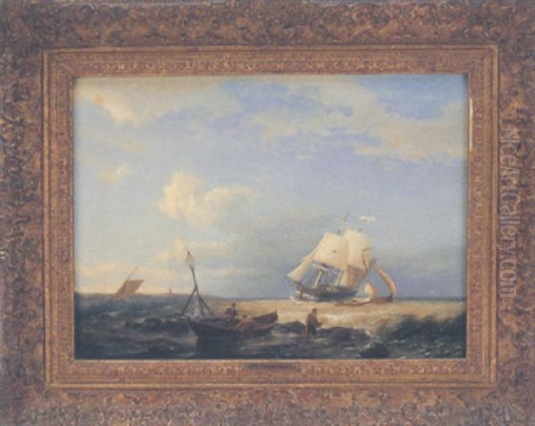 Shipping In A Stiff Breeze Off Shore Oil Painting by Pieter Cornelis Dommershuijzen