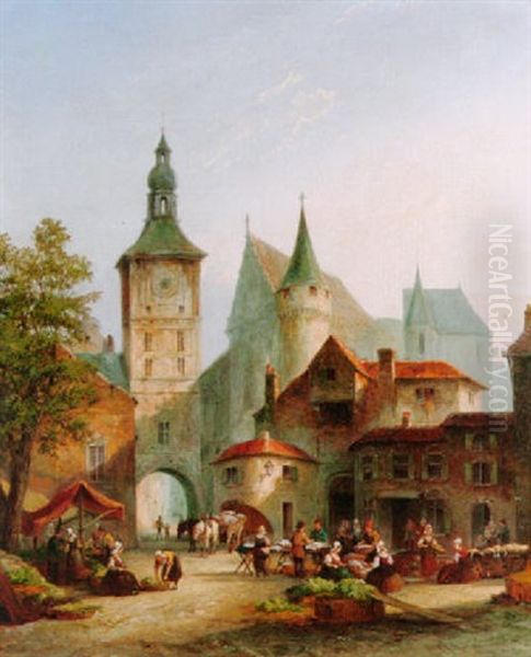 Market Day Oil Painting by Pieter Cornelis Dommershuijzen