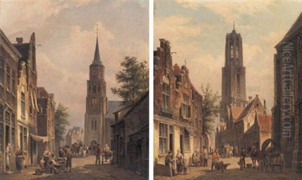 Street Scenes - Dome Of Utrecht, Holland Oil Painting by Pieter Cornelis Dommershuijzen