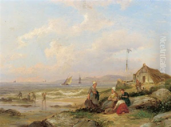 A Coastal Landscape With Fisherwomen In The Dunes Oil Painting by Pieter Cornelis Dommershuijzen