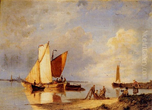 Off Monnikendam, Holland Oil Painting by Pieter Cornelis Dommershuijzen