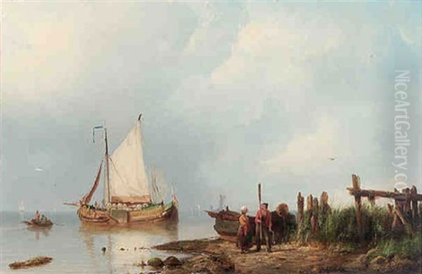 Unloading The Catch Oil Painting by Pieter Cornelis Dommershuijzen