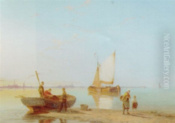 Fishing Boats On The Maas Oil Painting by Pieter Cornelis Dommershuijzen