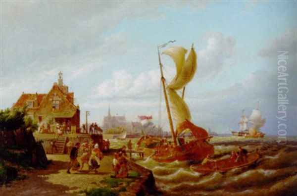 A Blustery Day On The Amstel Oil Painting by Pieter Cornelis Dommershuijzen