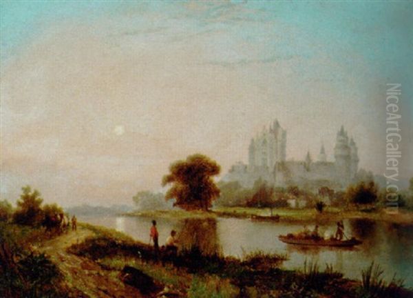 On The Rhine Oil Painting by Pieter Cornelis Dommershuijzen