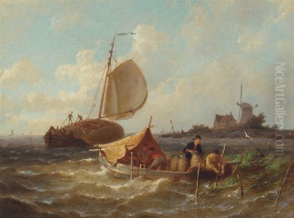 Fishermen Setting Their Lobster Pots Oil Painting by Pieter Cornelis Dommershuijzen