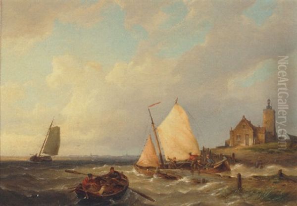 Fishermen Off The Coast Oil Painting by Pieter Cornelis Dommershuijzen