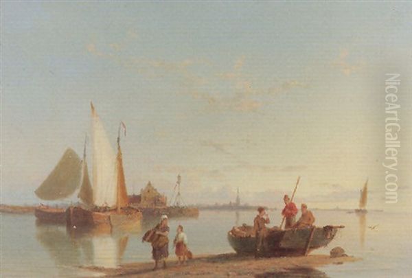 Delftshaven On The Maas Oil Painting by Pieter Cornelis Dommershuijzen