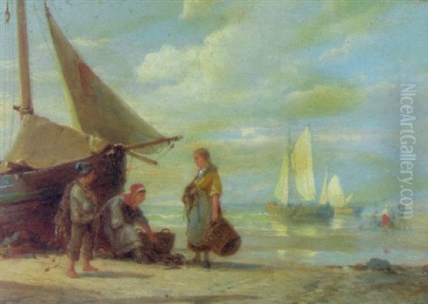 On The Beach Oil Painting by Pieter Cornelis Dommershuijzen