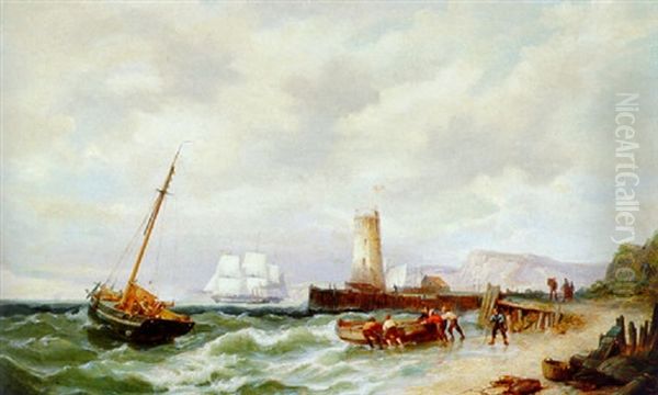 Shipping Off The Coast, England Oil Painting by Pieter Cornelis Dommershuijzen