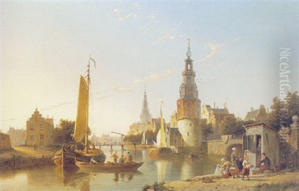 The Montel Baanstoren, Amsterdam Oil Painting by Pieter Cornelis Dommershuijzen