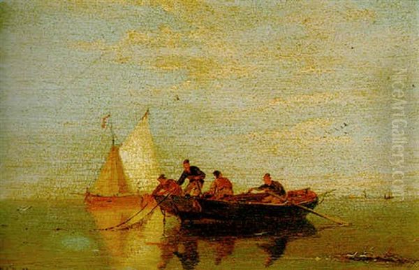 Hauling In The Nets Oil Painting by Pieter Cornelis Dommershuijzen