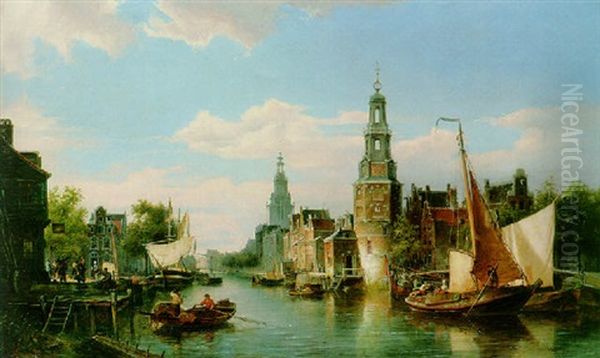 The Montelbaans Tower, Amsterdam Oil Painting by Pieter Cornelis Dommershuijzen