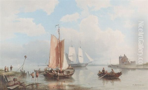 Unloading The Catch Oil Painting by Pieter Cornelis Dommershuijzen