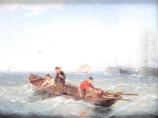 Pulling In The Nets Oil Painting by Pieter Cornelis Dommershuijzen