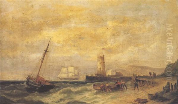 Shipping Off A Harbour Oil Painting by Pieter Cornelis Dommershuijzen