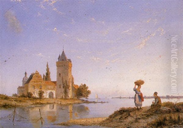 The Castle Of Bennebroek Near Haarlem, Holland Oil Painting by Pieter Cornelis Dommershuijzen