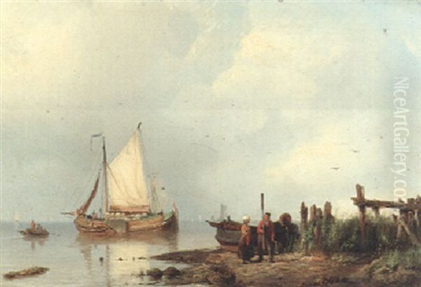 Figures On The Scheldt Oil Painting by Pieter Cornelis Dommershuijzen