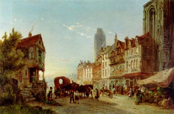 Geschaftiges Treiben In Rouen Oil Painting by Pieter Cornelis Dommershuijzen