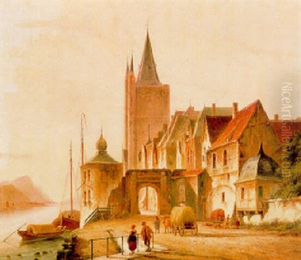 Landschap Met Rechts Een Stad Oil Painting by Pieter Cornelis Dommershuijzen