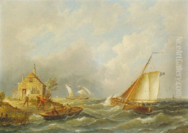 Off The Frisian Coast, Holland Oil Painting by Pieter Cornelis Dommershuijzen